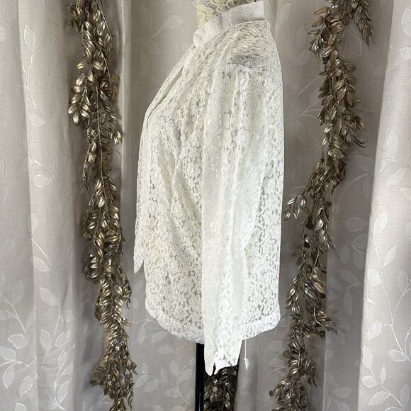 Tudor Court Women’s PM White Sheer Lace Blazer Jacket Coquette Cotfage Coastal - Picture 6 of 10